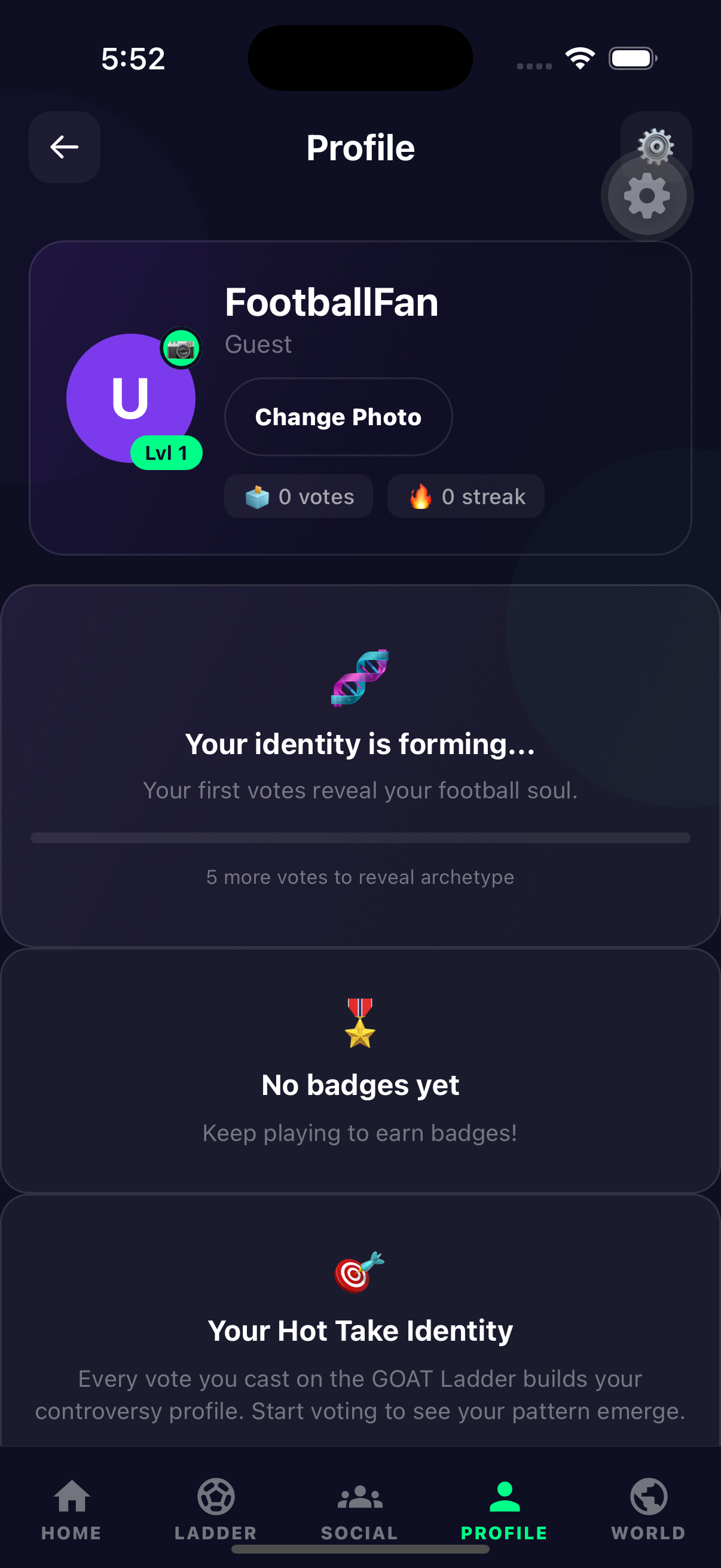 Profile and archetype screen